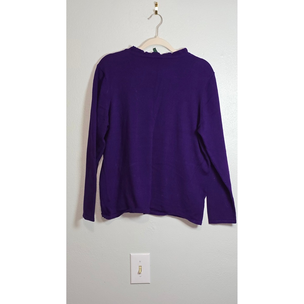 Lauren Ralph Lauren Purple Ruffle V-Neck Henley Sweater 2X Cotton Knit Top - Picture 5 of 8